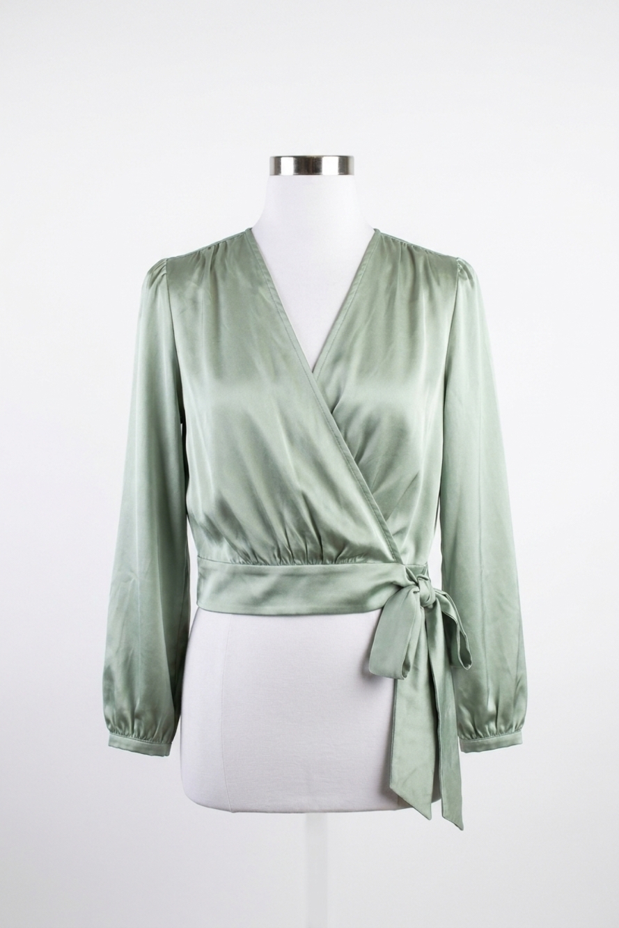 NEW APRICOT soft satin wrap top in mint
